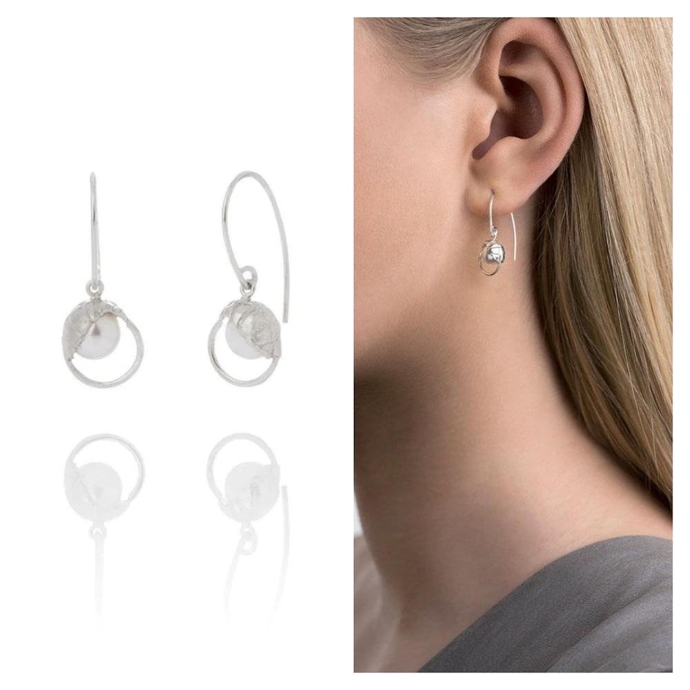 Aurum Iceland Sand Collection Pearl & Silver Dangle Earrings